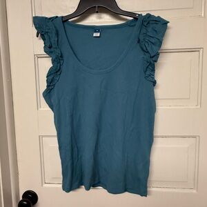 Old Navy Teal Ruffle Sleeve Tank Top